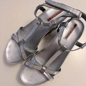 Prada silver and cork wedge sandals (37/7)